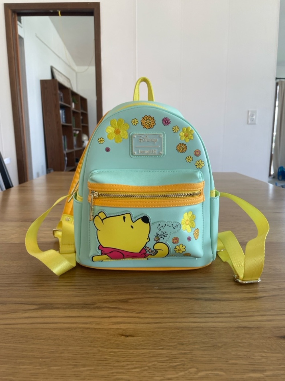 Disney Winnie the Pooh Loungefly Mini Backpack Embroidered Flowers Yellow Mint